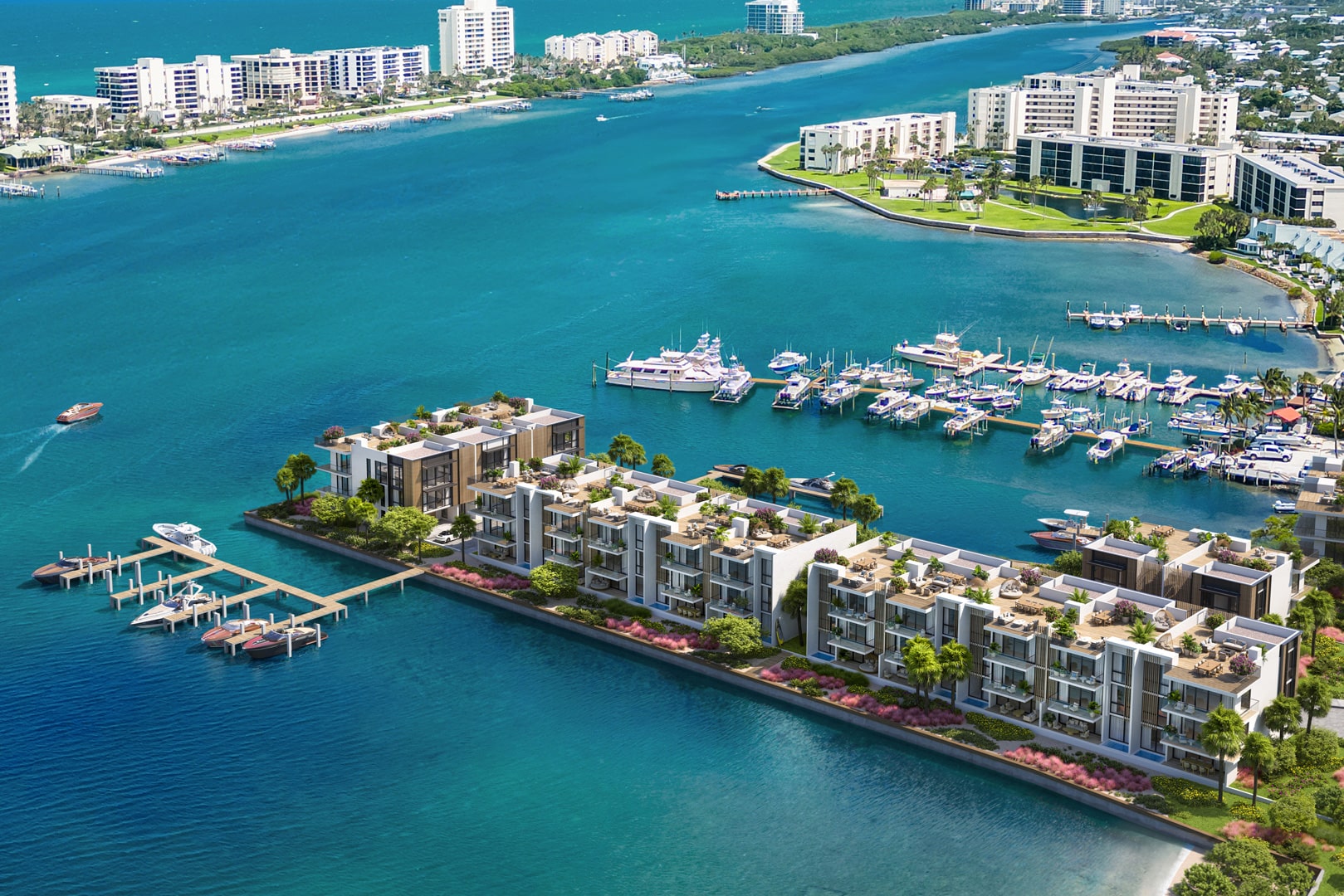 Rendering of Forté Luxe townhomes on a private Intracoastal peninsula in Jupiter