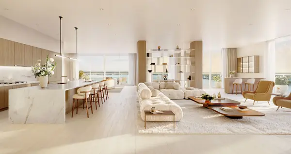 Rendering of a residence great room with Intracoastal views at The Ritz-Carlton Residences, Palm Beach Gardens