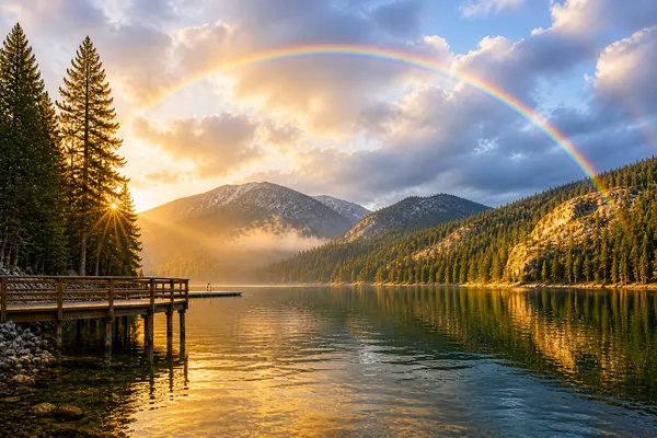 Rainbow over Pinecrest Lake