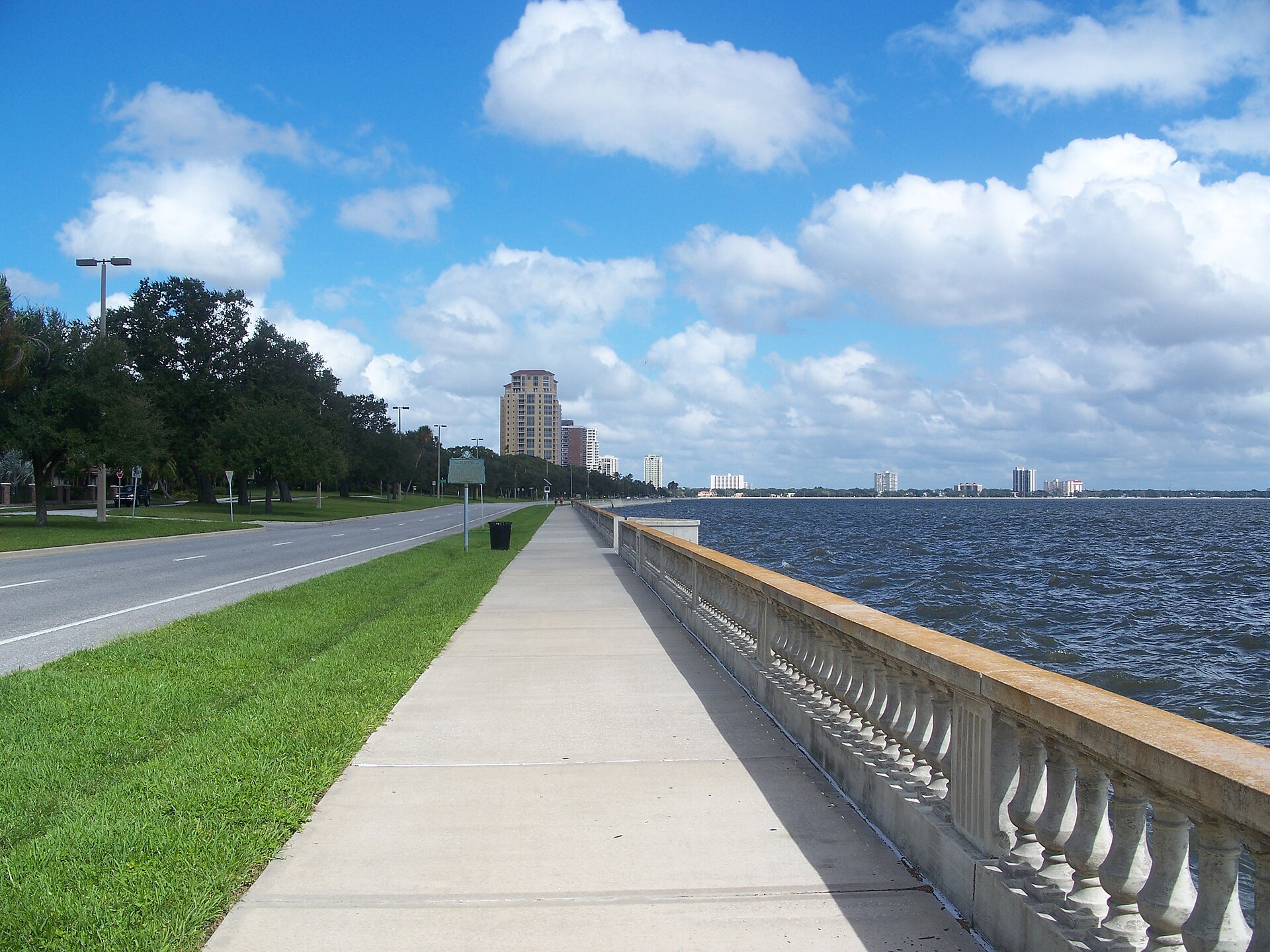 Bayshore Boulevard sidewalk and balustrade along Hillsborough Bay in South Tampa