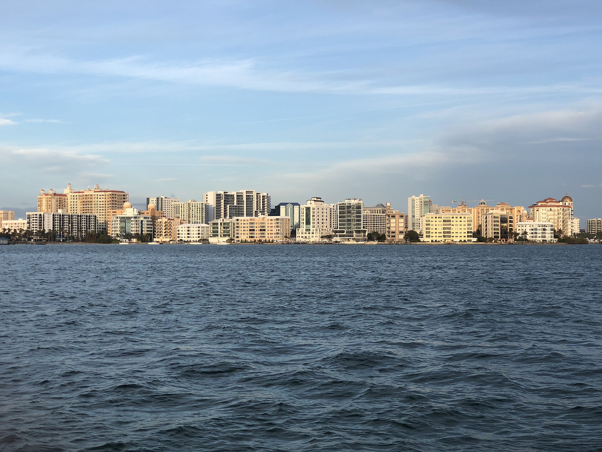 Downtown Sarasota skyline across Sarasota Bay from Bird Key Park