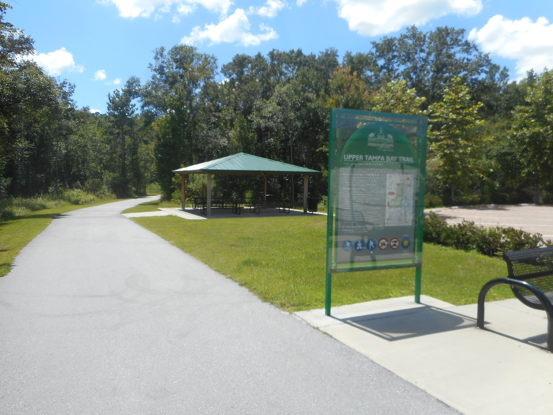 Upper Tampa Bay Trail trailhead with picnic shelter at Lutz-Lake Fern Road