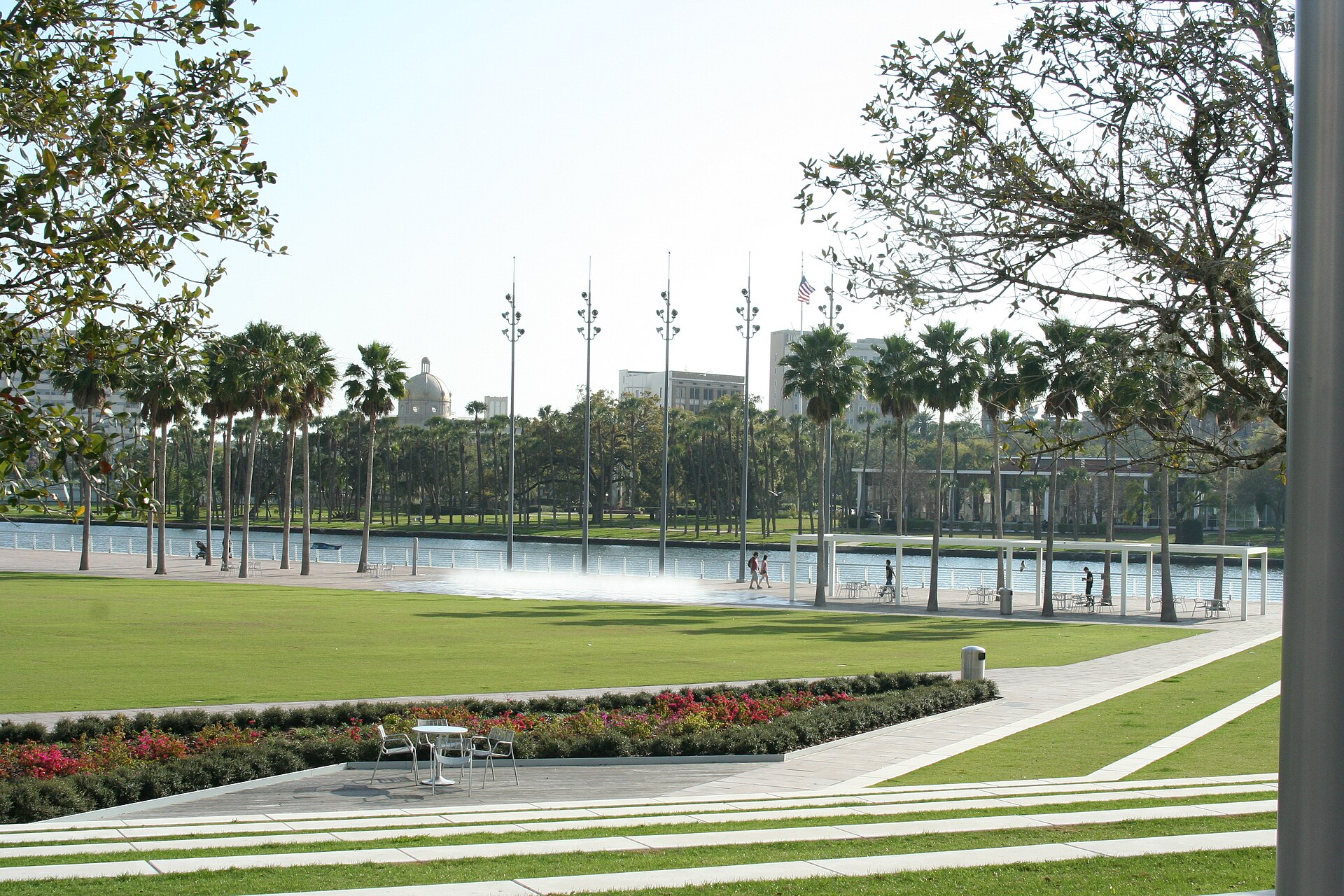 Palm-lined Tampa Riverwalk along the Hillsborough River