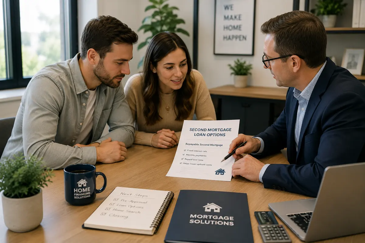 Colorado homebuyer discussing a repayable second mortgage with a lending professional.