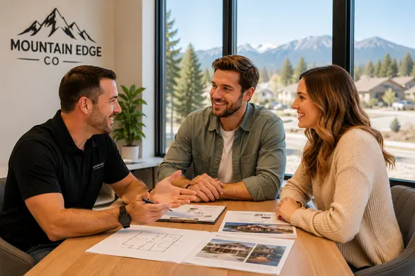 Colorado real estate agent meeting with prospective home buyers to discuss the FHA home buying process in Colorado in a bright, welcoming office.