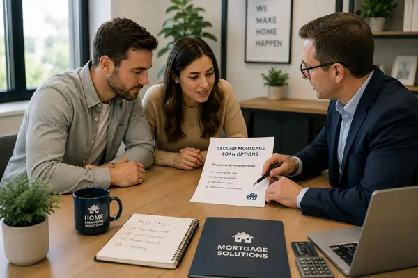 Colorado homebuyer discussing a repayable second mortgage with a lending professional.