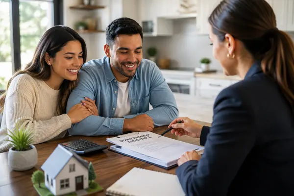 Colorado home buyers meeting with a mortgage professional to review down payment assistance and financing options.