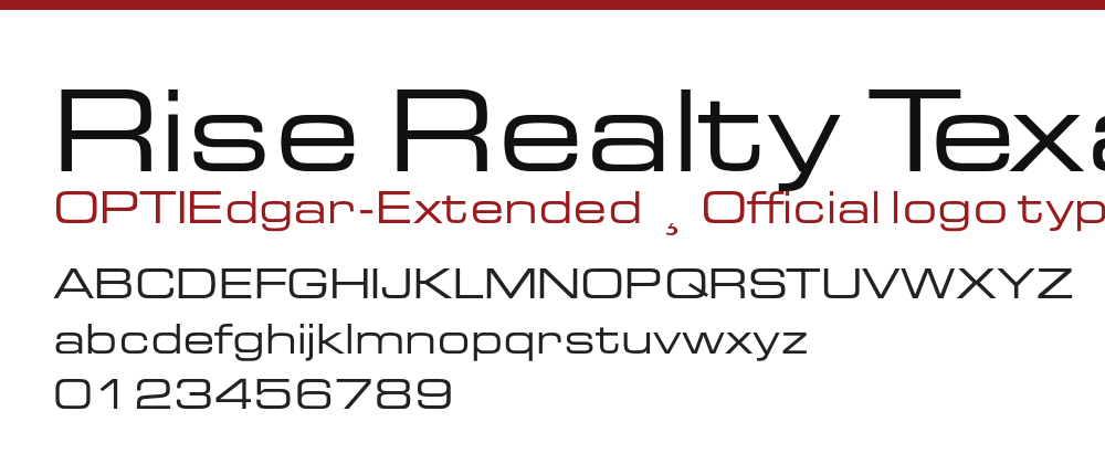 OPTIEdgar-Extended specimen: Rise Realty Texas, full alphabet and numerals