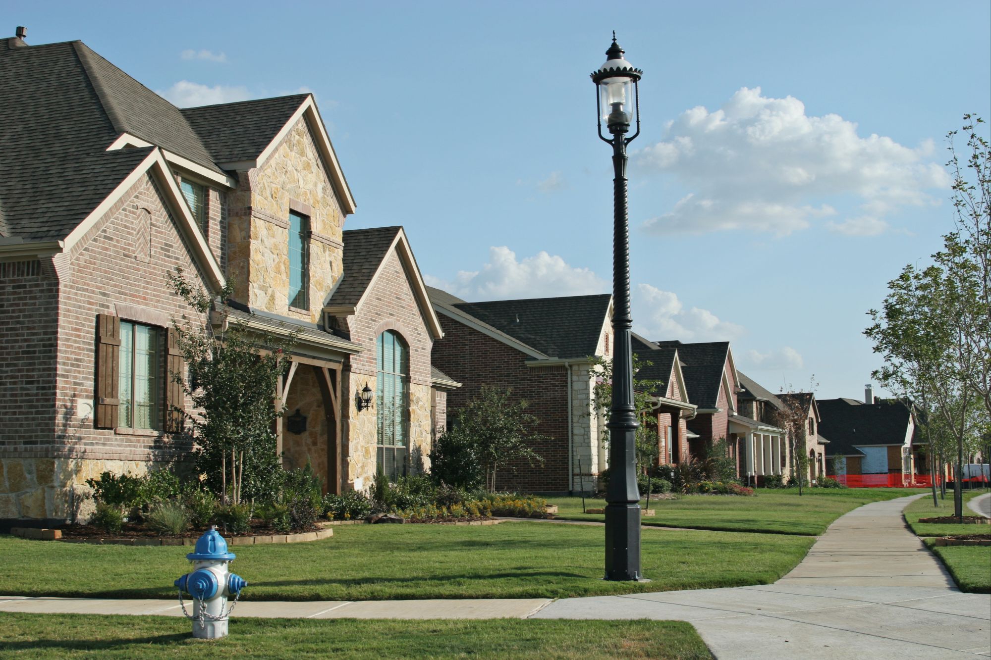 Row of single-family homes in a North Texas residential neighborhood