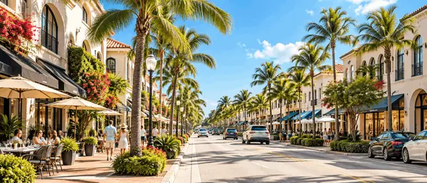 Palm-lined Atlantic Avenue in downtown Delray Beach, Florida