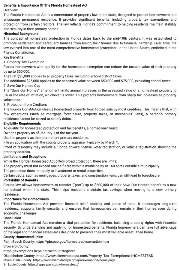 The Importance & Benefits Of The Florida Homestead Act
