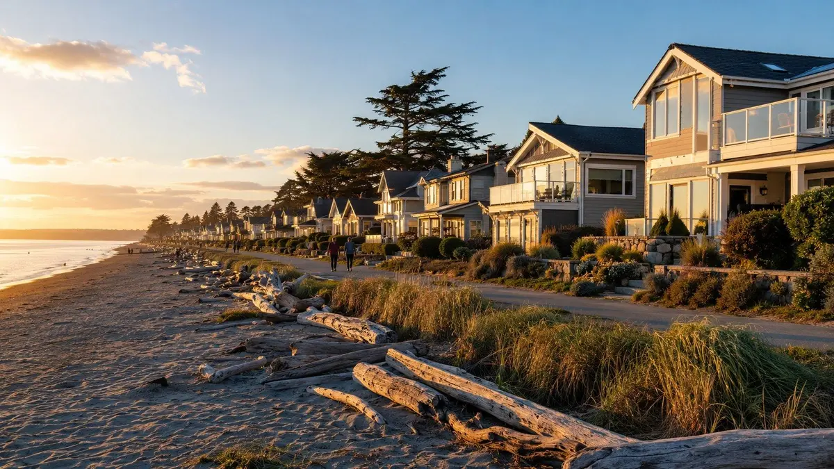Beach cottages along Birch Bay Drive in Birch Bay, WA