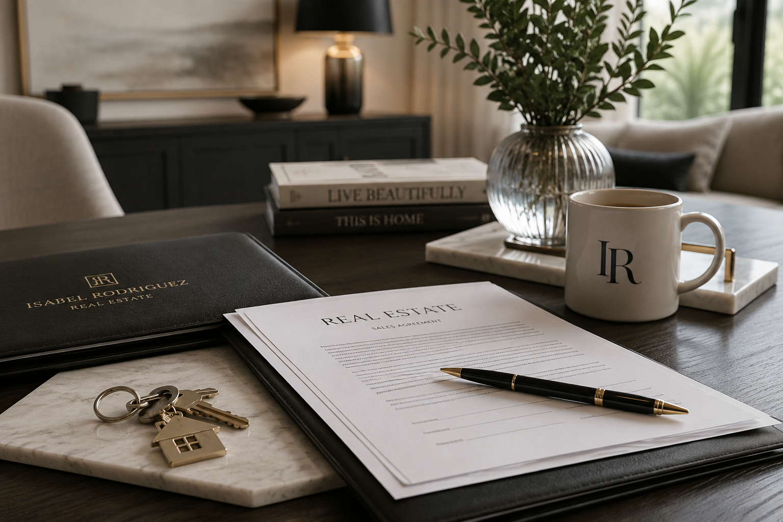 Professional real estate consultation workspace with property documents and house keys, representing expert guidance for homeowners navigating divorce real estate, probate sales, and relocation in San Antonio, Texas.