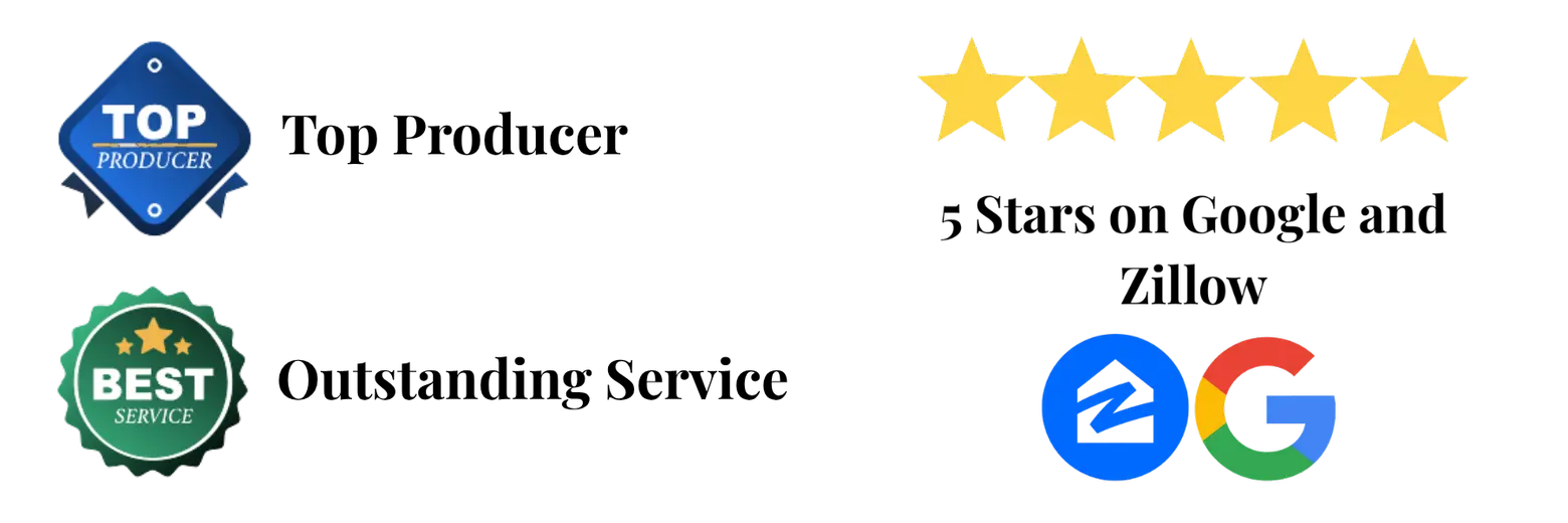 Top Producer · Outstanding Service · 5 Stars on Google and Zillow
