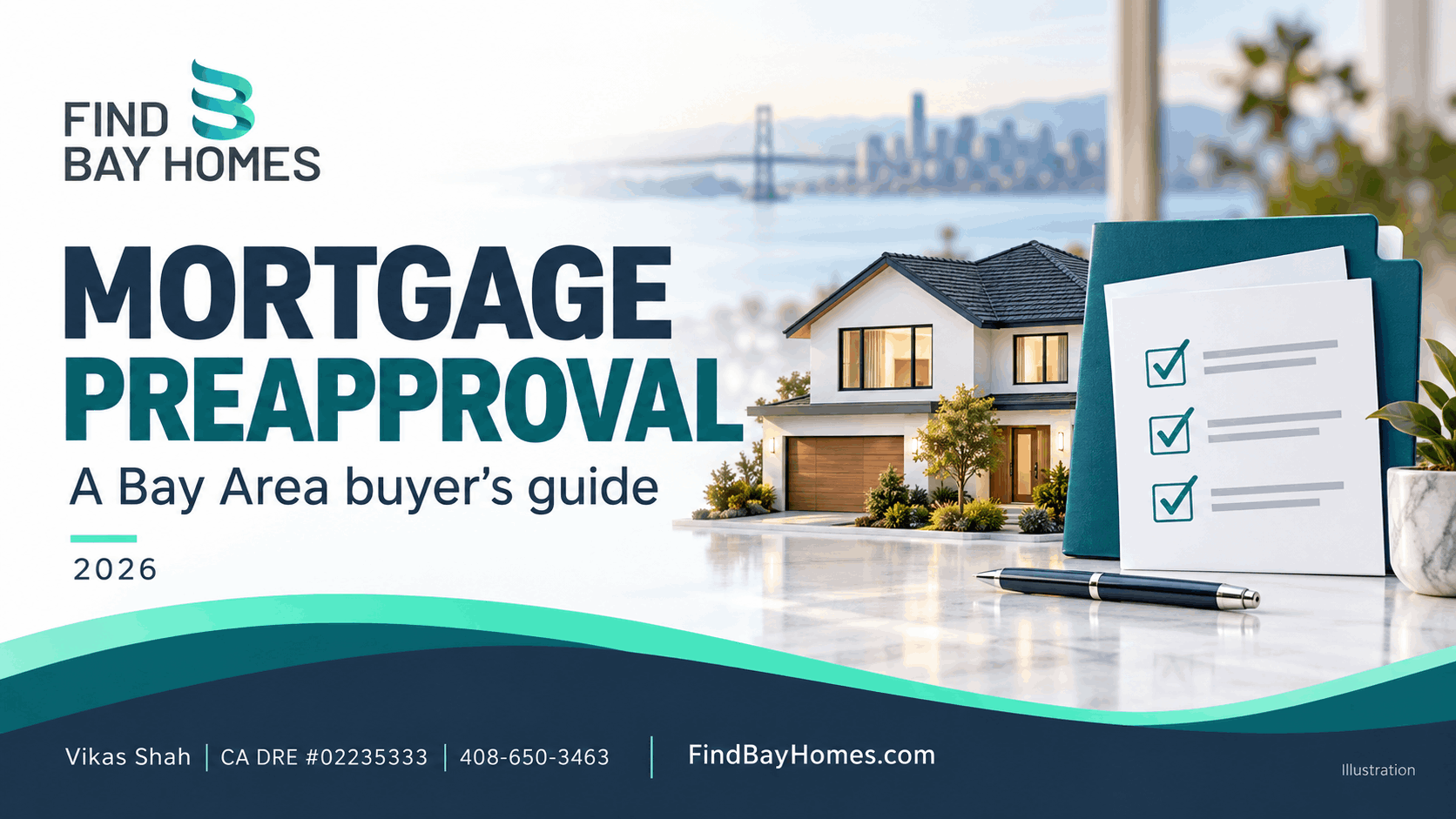 Mortgage preapproval guide cover with a house model and document checklist