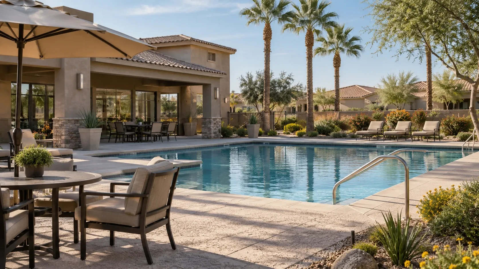 Ovation at Meridian 55+ active adult community near Mesa in Queen Creek, Arizona, with resort-style amenities
