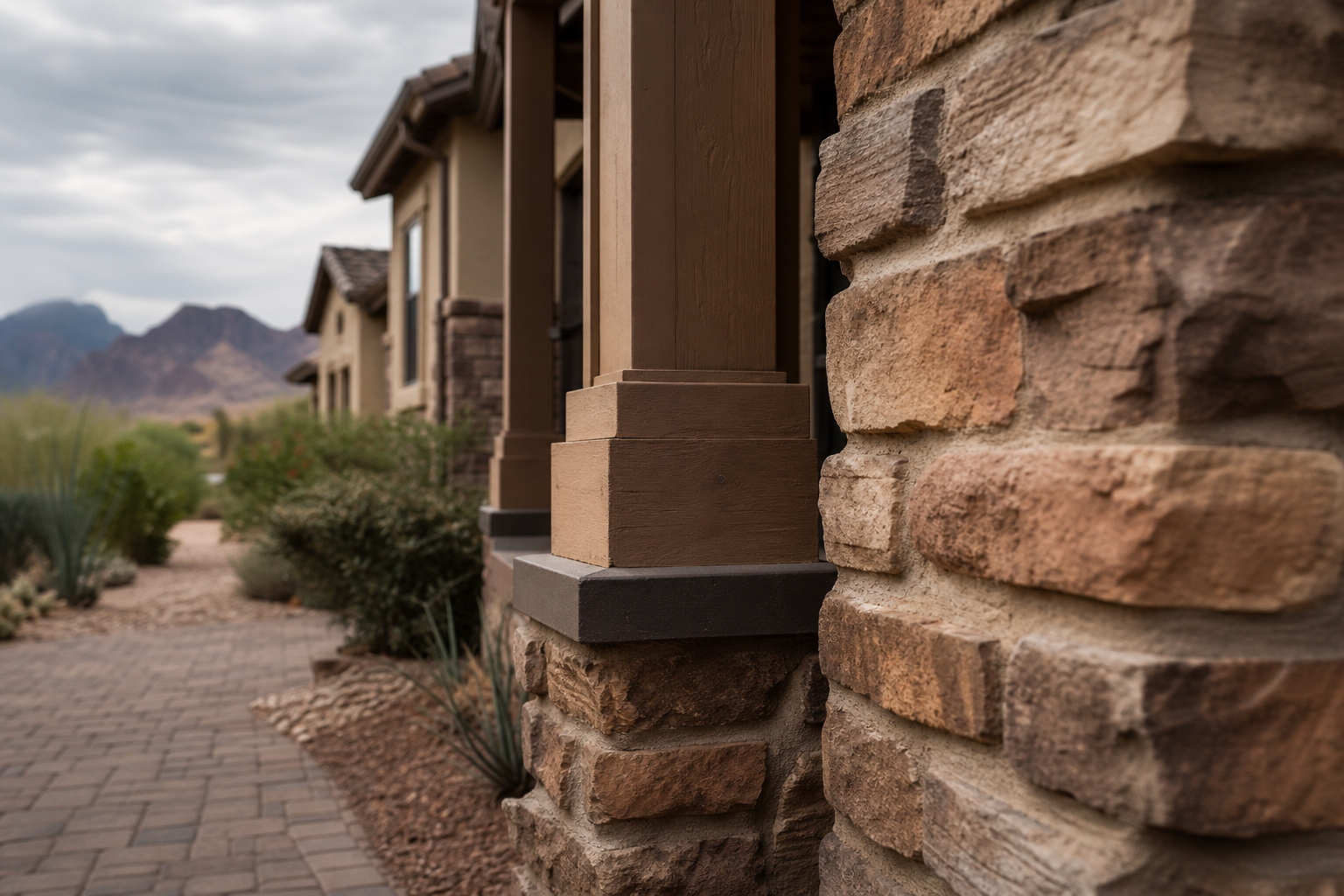New construction homes along the Ironwood Corridor with the Superstition Mountains in the background