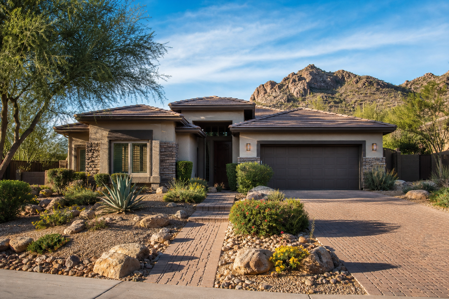 Newer-construction single-family homes in an East Mesa Arizona neighborhood