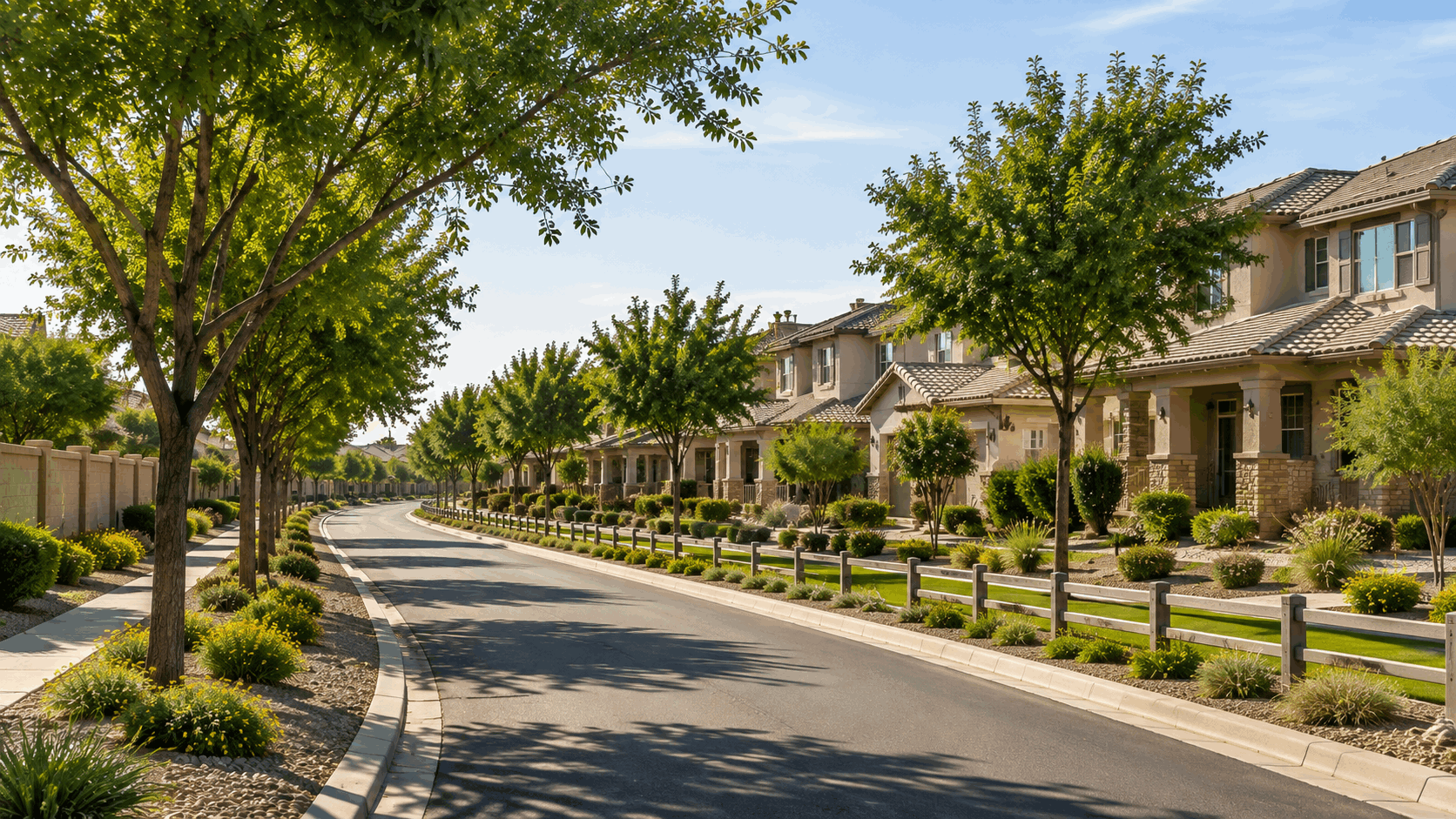 Illustration of newer homes backing onto a landscaped green belt