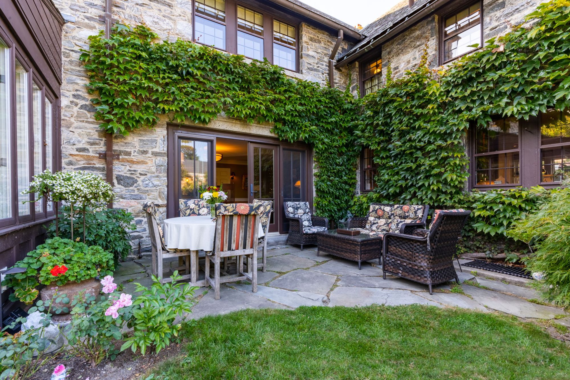 Stone Garden Patio with outdoor dining and couch western prom, portland maine