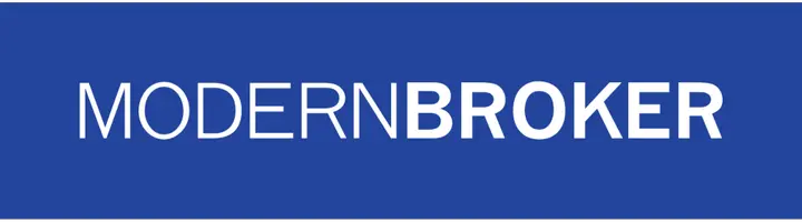 Modern Broker Logo: Blue background with White "ModernBroker" 