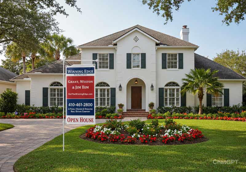 House with a Open House sign by Winning Edge Real Estate