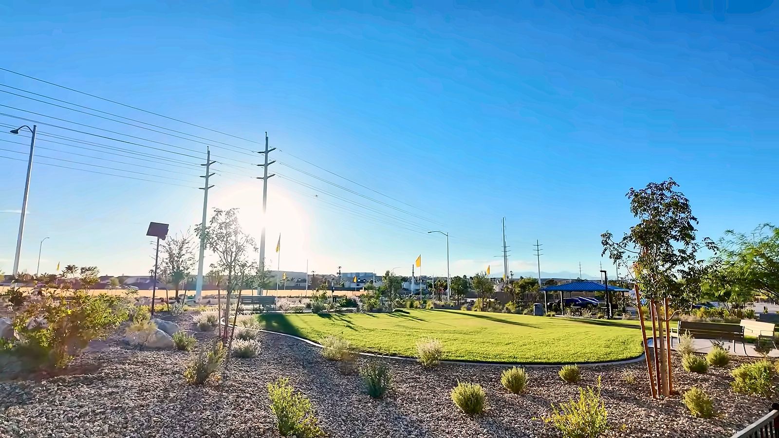 Open green space and young landscaping at the Meriden community in Henderson NV