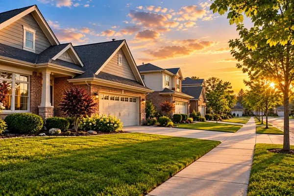 Golden-Hour Suburban Streetscape