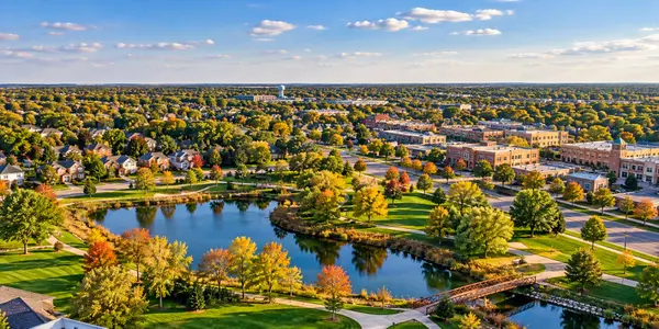 Sunlit Suburban Park and Pond