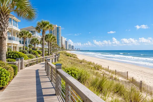 Sunny Coastal Boardwalk and Beach View