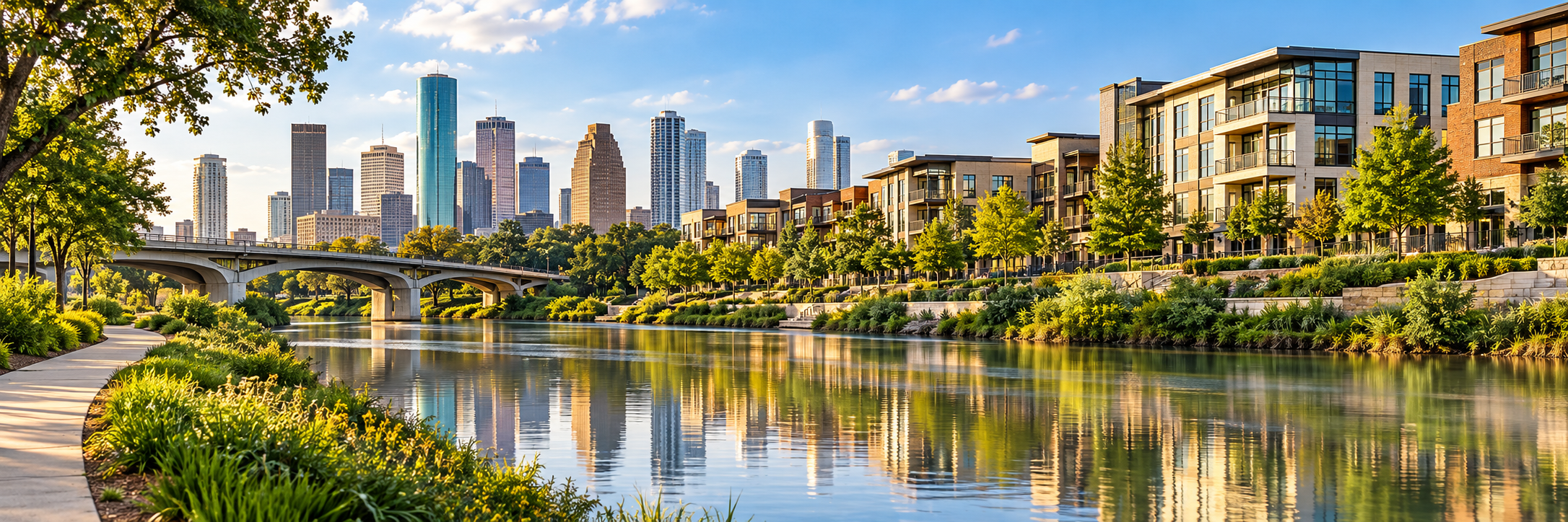 Golden-Hour Houston Riverfront Skyline