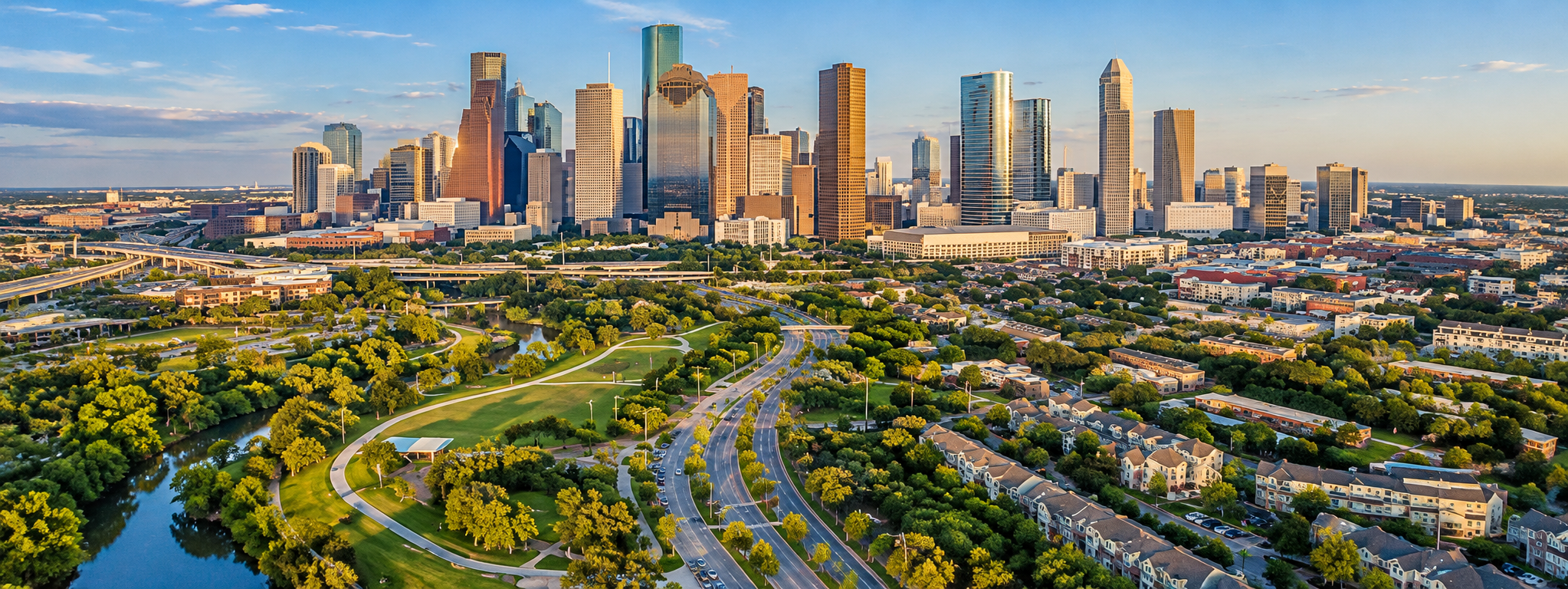 Golden-Hour Downtown Skyline Panorama