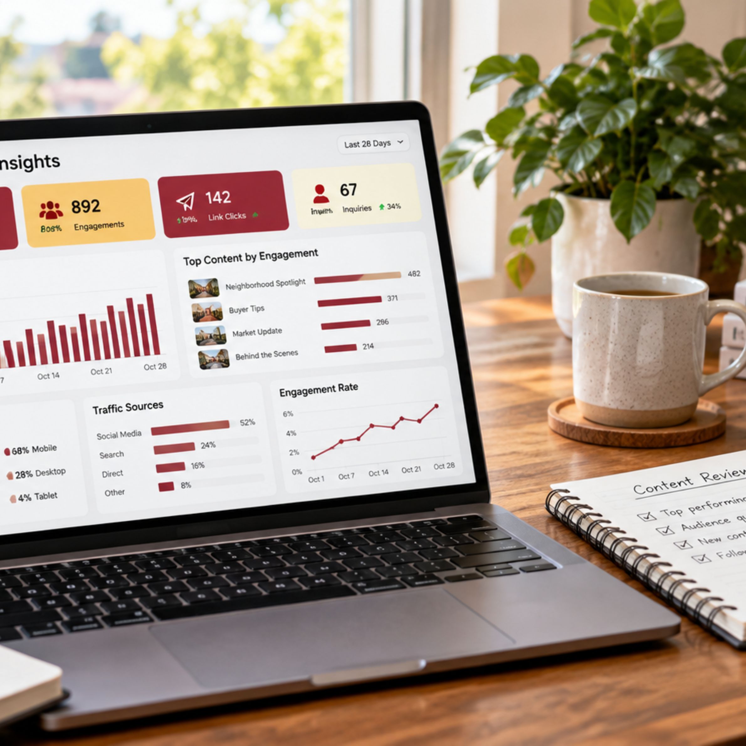 Marketing analytics dashboard used to review content engagement.