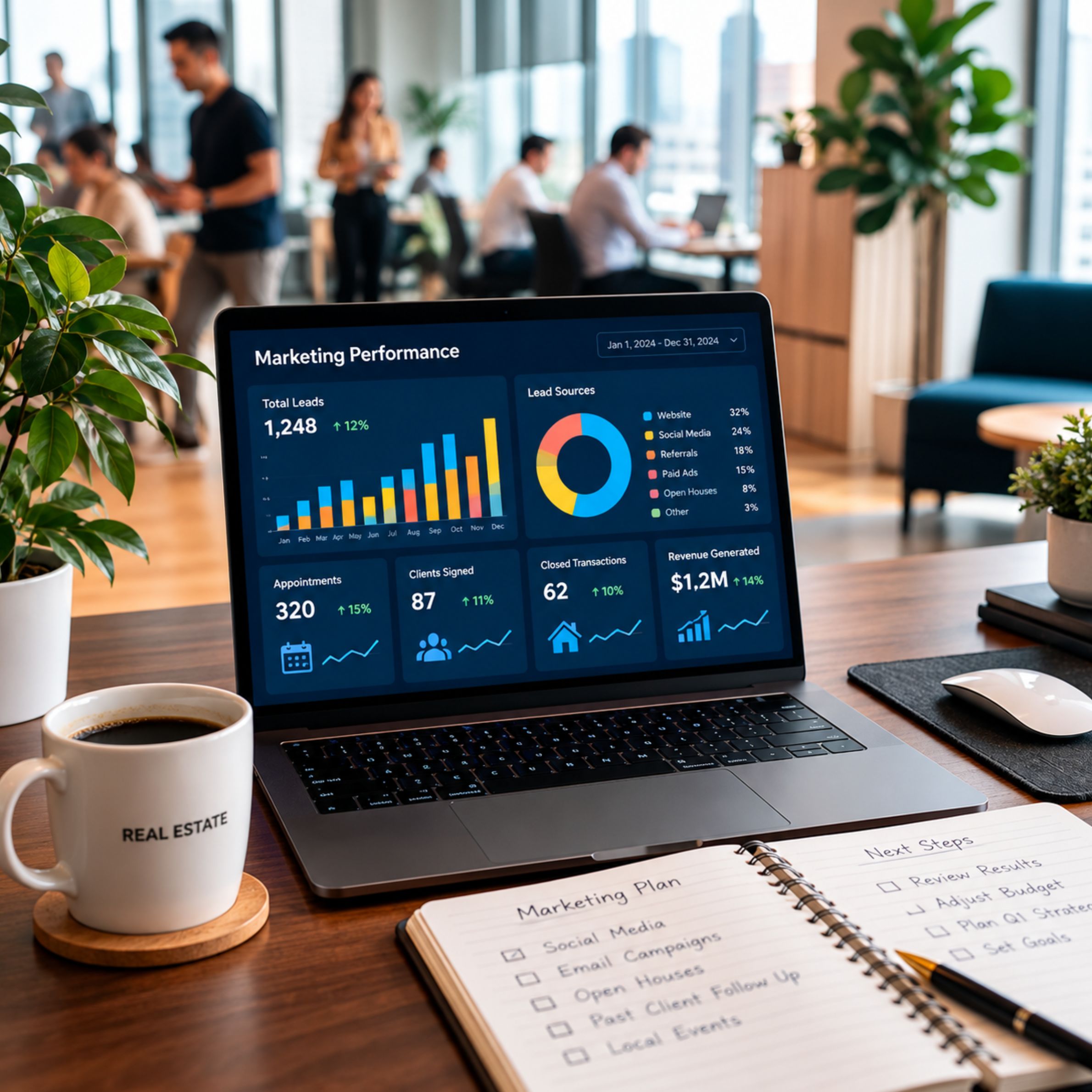 Marketing and lead generation metrics displayed on a business dashboard.