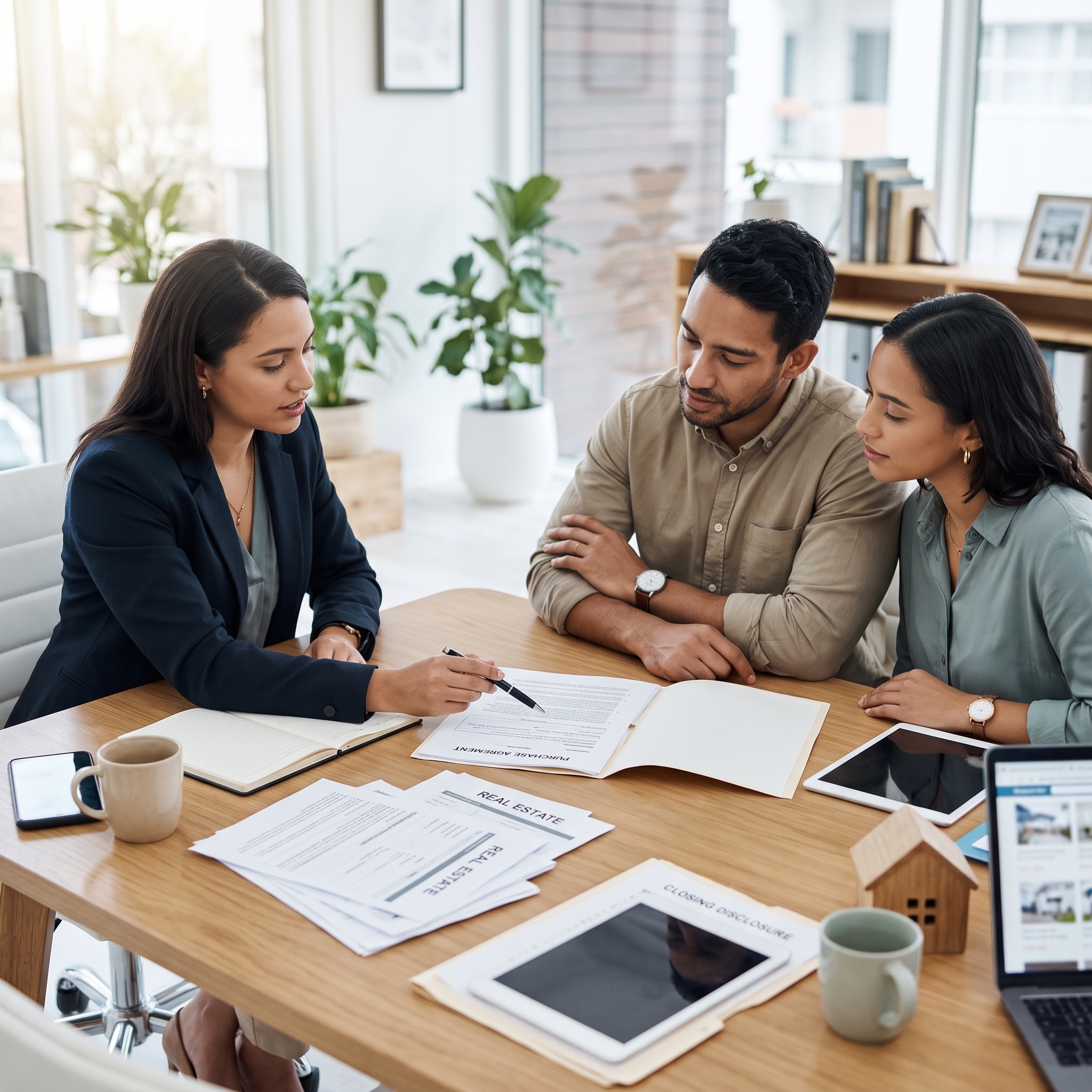 Home purchase documents being reviewed during a real estate consultation