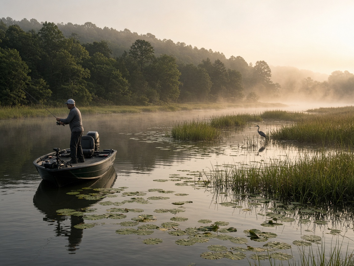 Bass fishing on Mattawoman Creek near Bryans Road, Maryland.