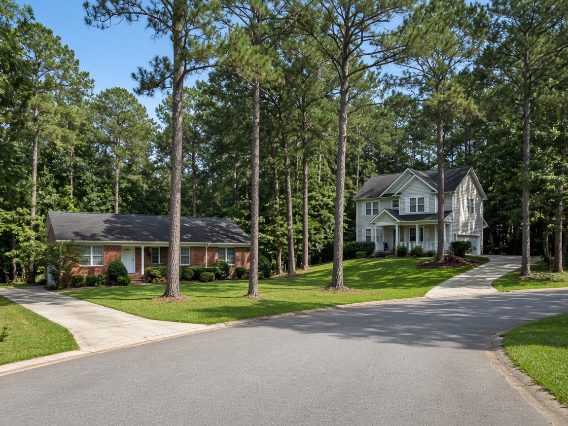 Single family homes on wooded lots in Lusby, Maryland