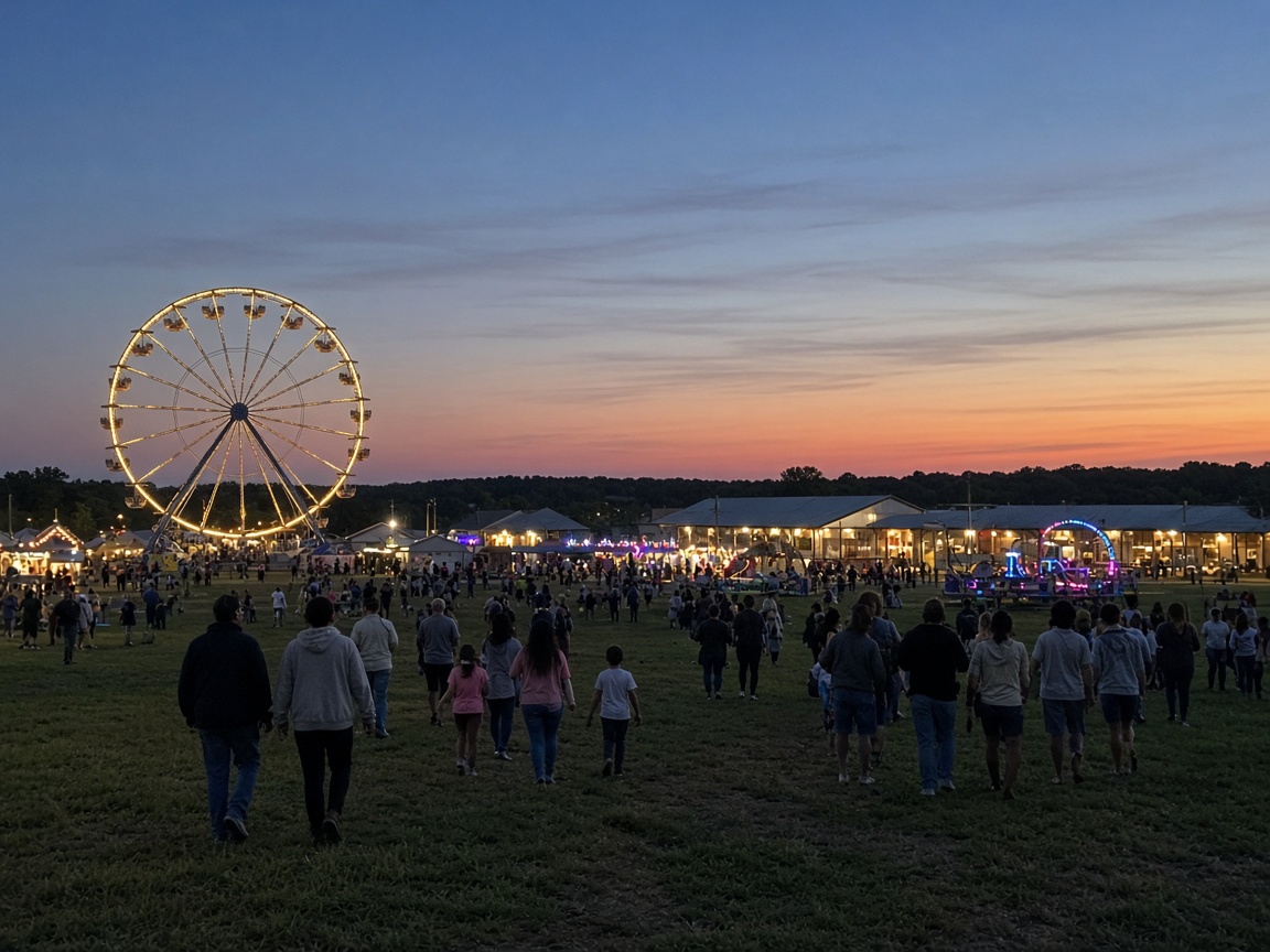 Charles County Fair at dusk near La Plata, Maryland.