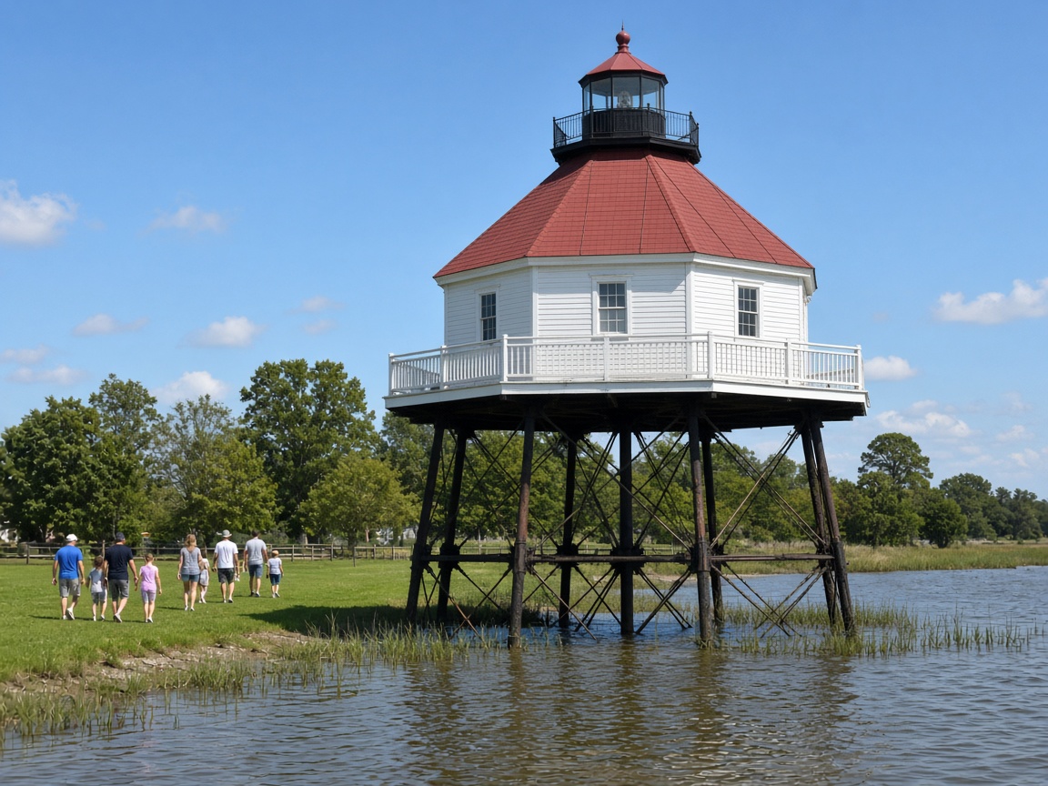 Drum Point Lighthouse at the Calvert Marine Museum in Solomons, Maryland.