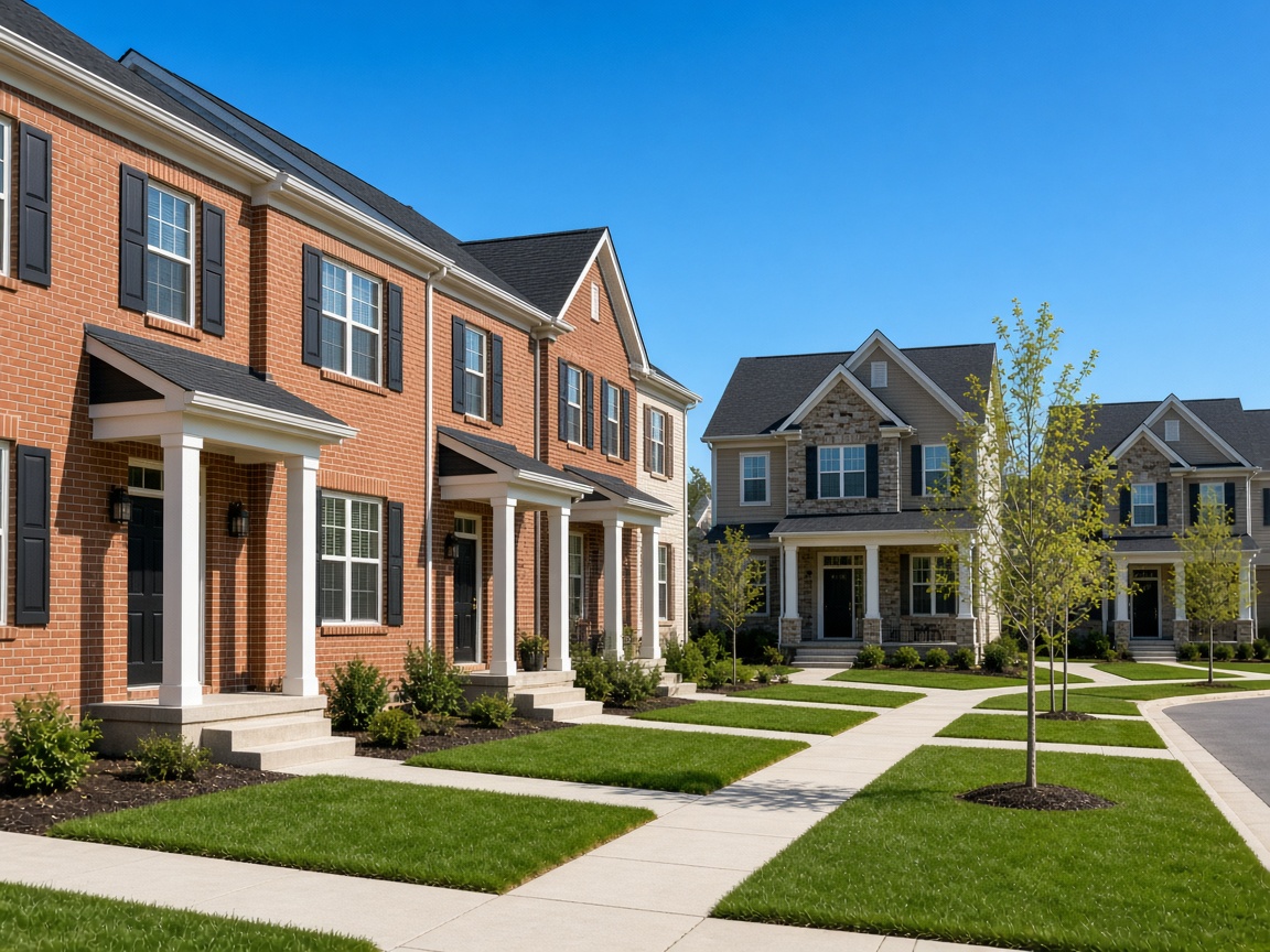 New brick townhomes and single family homes in a Brandywine, Maryland subdivision