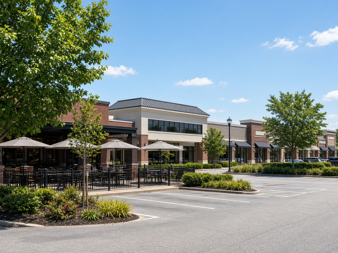 Shopping center with restaurants and stores in Lusby, Maryland