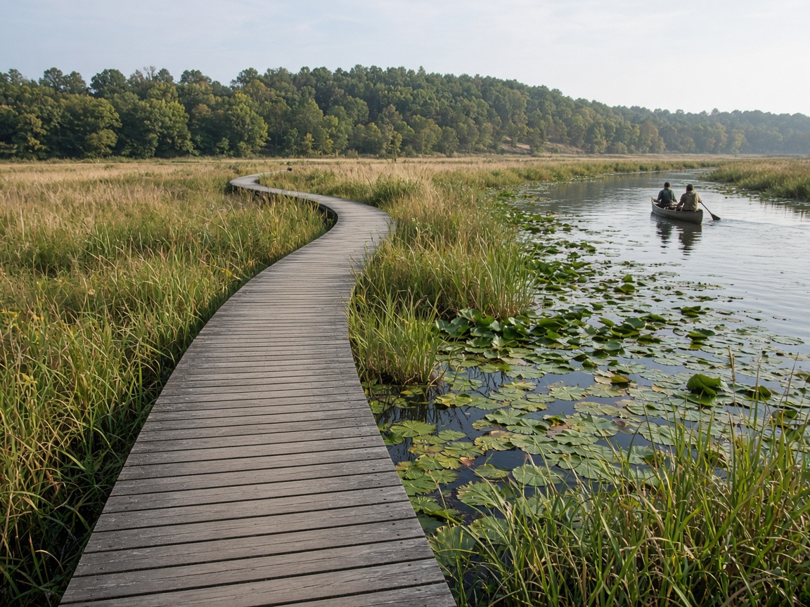 Boardwalk through the marsh at Jug Bay in Patuxent River Park near Upper Marlboro, Maryland.