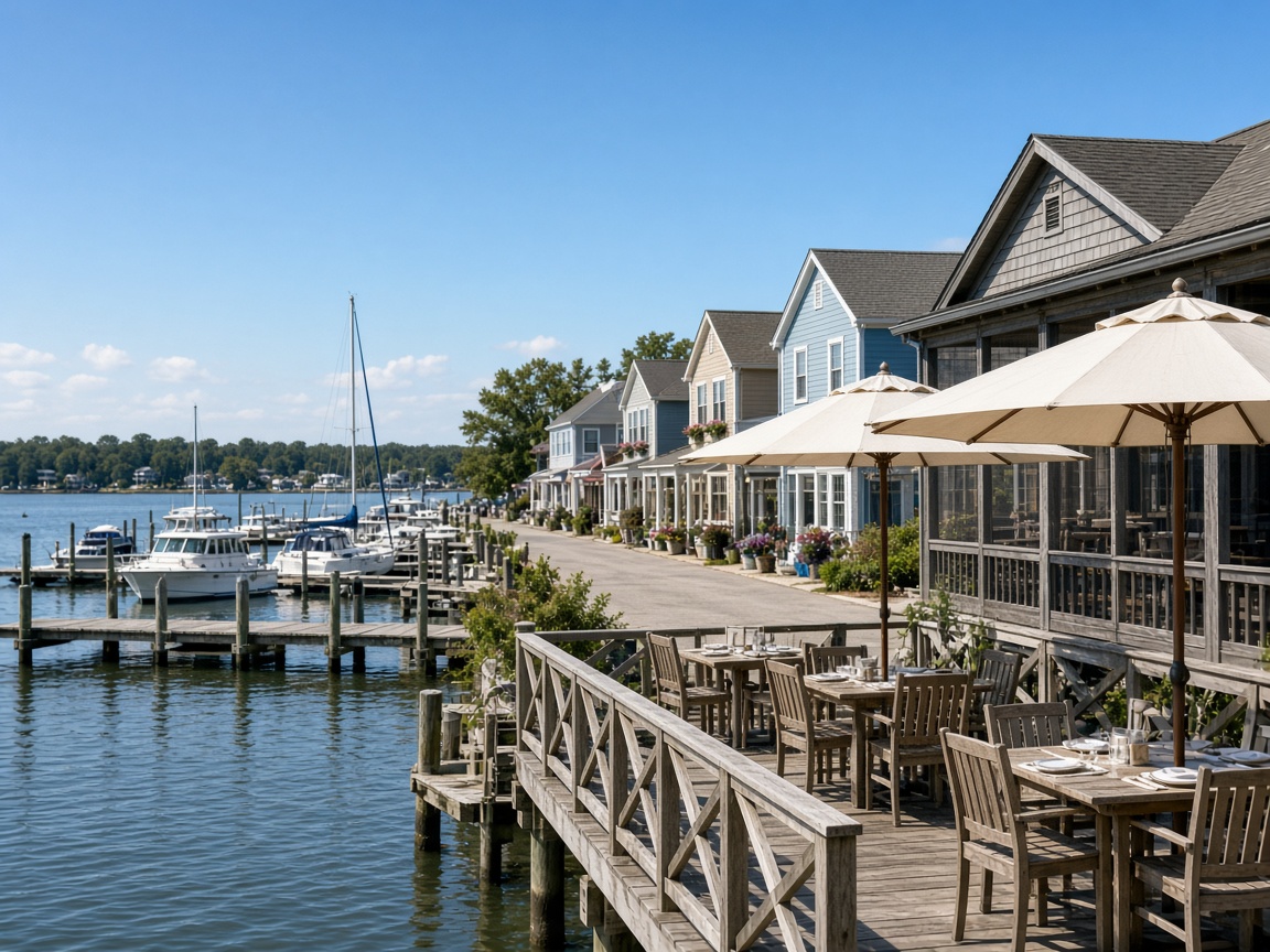 Waterfront dining and shops in Solomons, MD