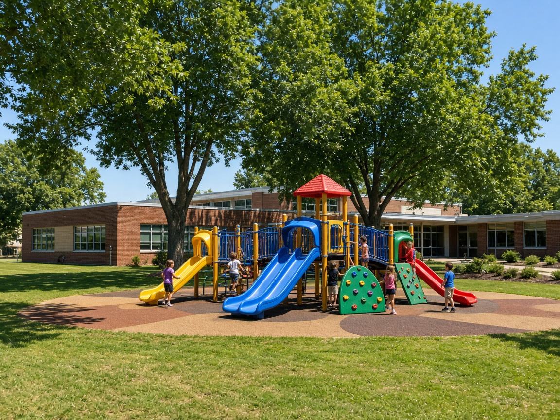 Children playing on an elementary school playground in Prince George's County, Maryland