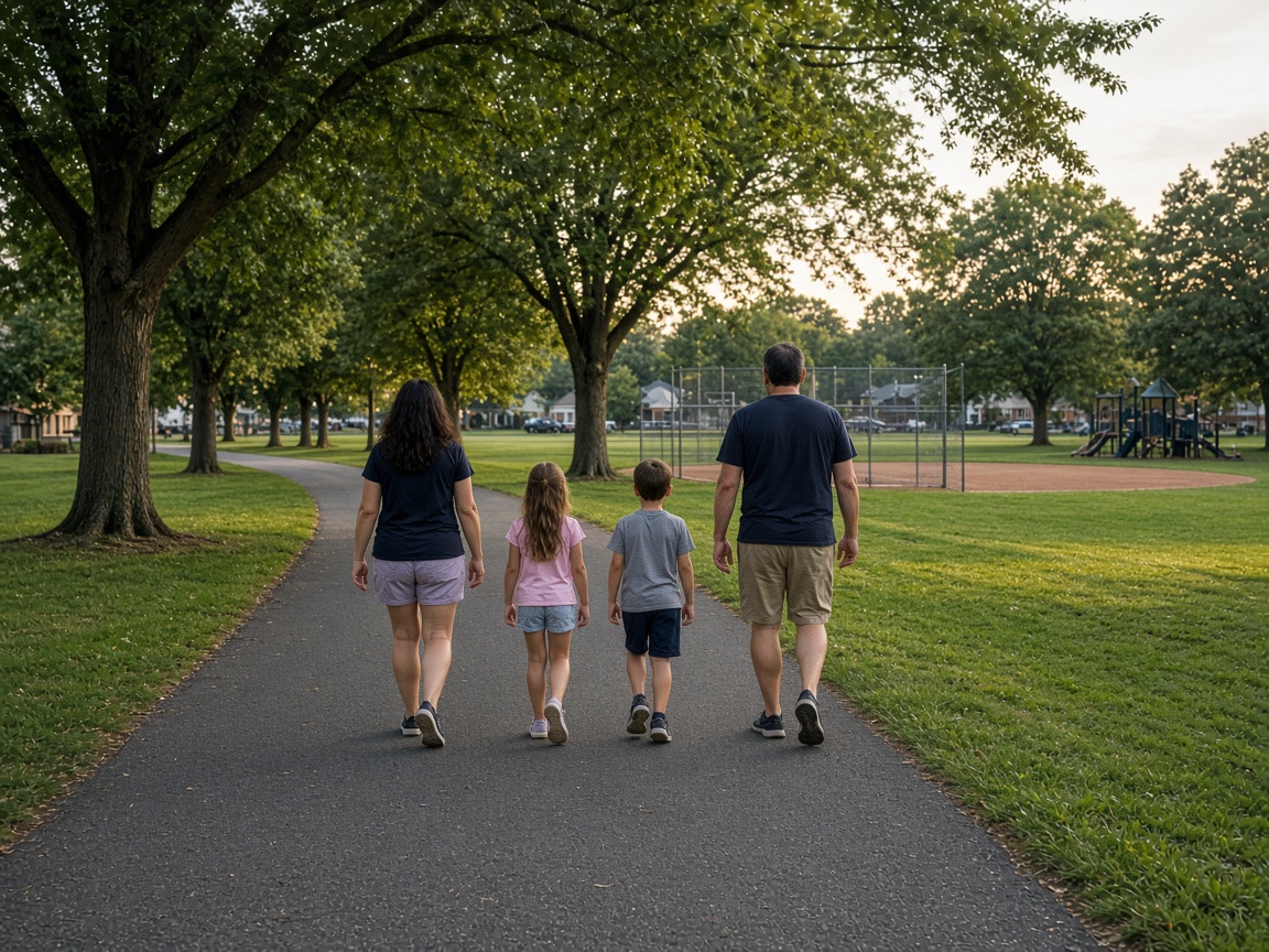 Walking path at a community park in La Plata, Maryland.