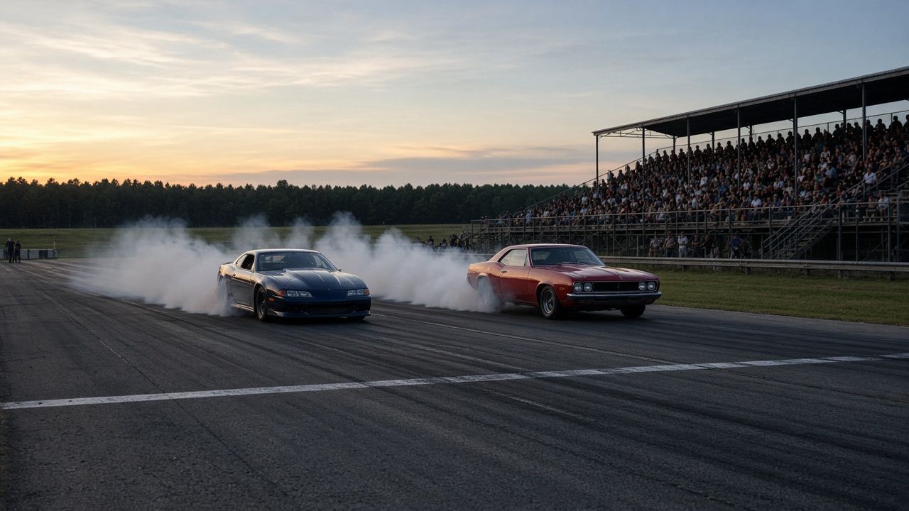 Drag racing cars launching on a dragstrip near Charlotte Hall, Maryland
