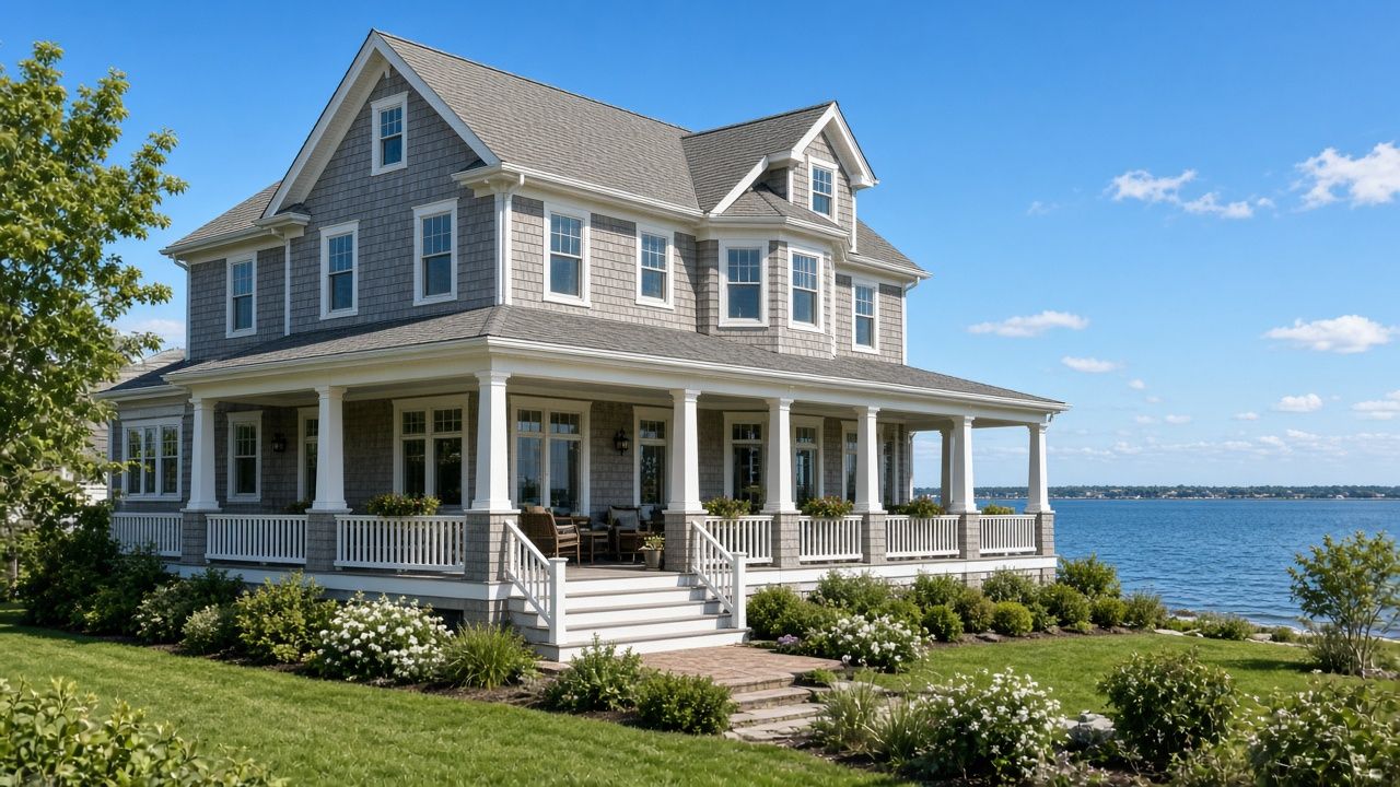 Shingle style bay house in Chesapeake Beach, Maryland