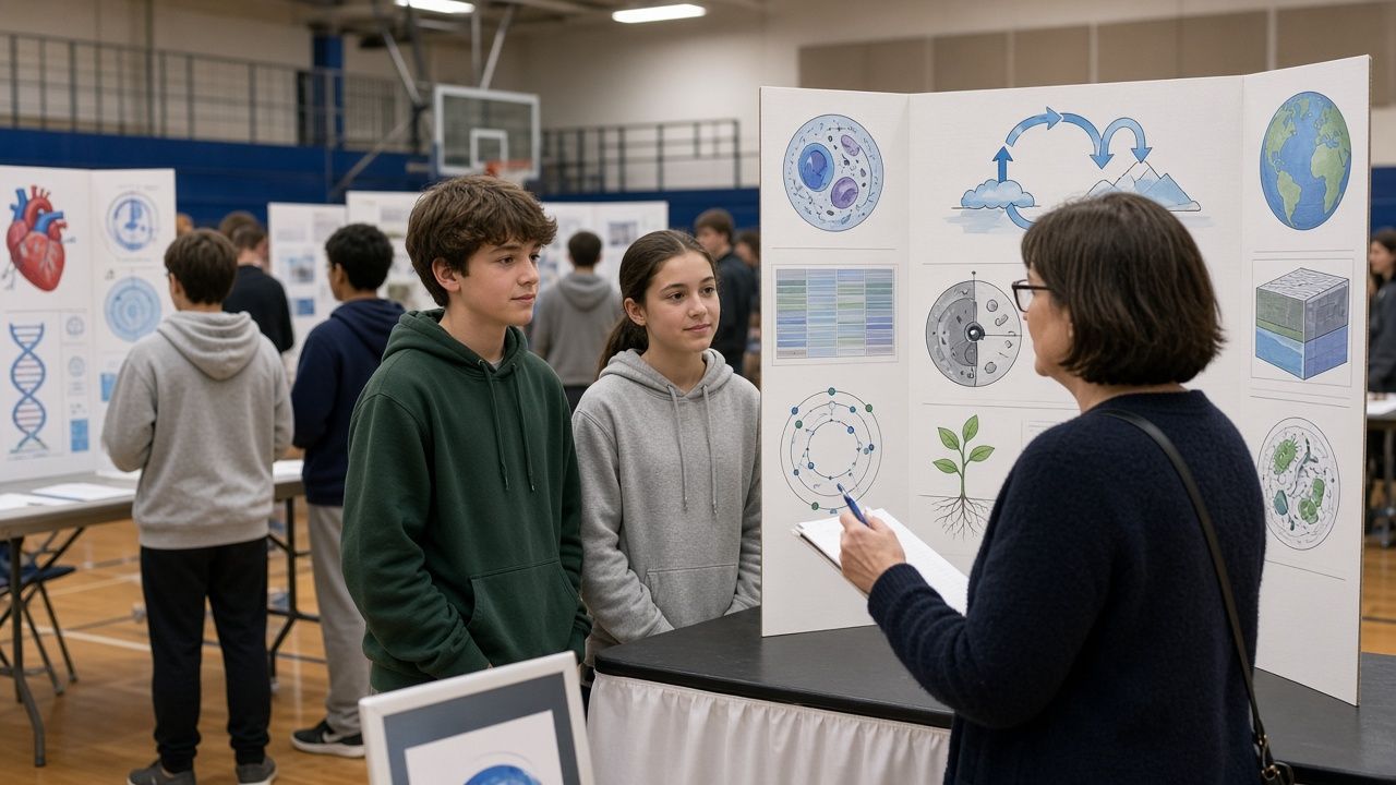 Students presenting projects at a school science fair in St. Mary's County, Maryland
