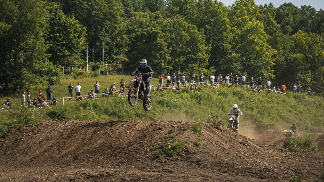 Motocross riders racing on a dirt track near Mechanicsville, Maryland