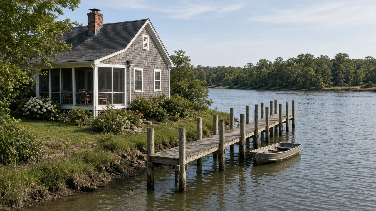 Waterfront cottage with a screened porch and private wooden pier near Newburg, Maryland
